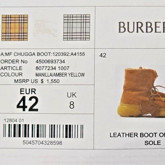 $1550 MSRP- Authentic Brand New Burberry Men's chugga leather boots- US 9, E 42 - Picture 6 of 6